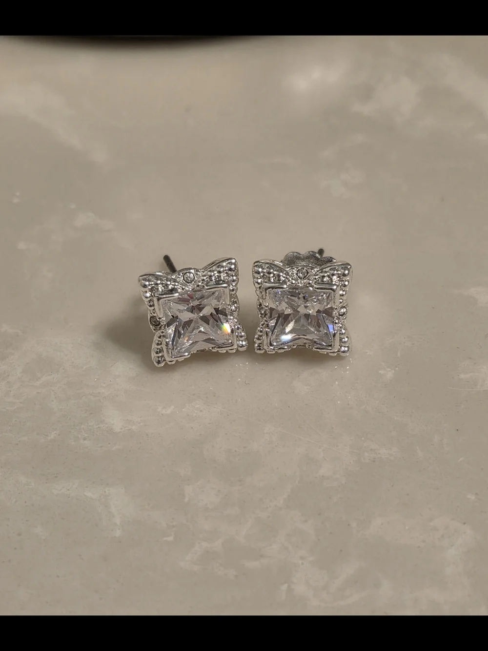 Silver Square Cubic Zirconia Stud Earrings
